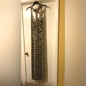 Calvin Klein Black/Tan Maxi Dress with bold black lines.